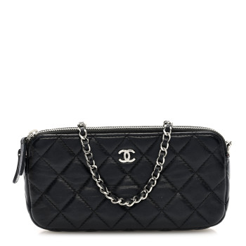 CHANEL Lambskin Quilted Small Clutch With Chain Black