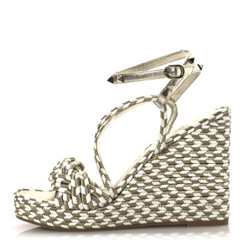 VALENTINO GARAVANI Metallic Laminated Nappa Espadrille 25/90mm Slide 40 White Platino