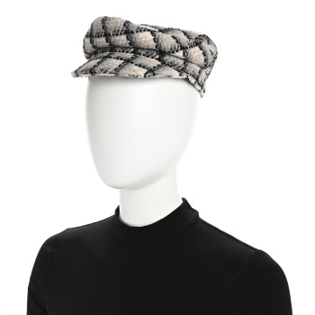 CHANEL Cotton Tweed CC Beret S White Black Multicolor