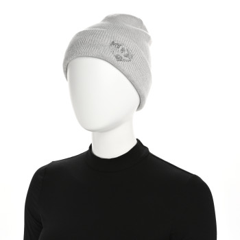 CHANEL Cashmere Crystal CC Heart Beanie Hat Light Grey