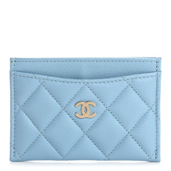 CHANEL Caviar Quilted Card Holder Light Blue