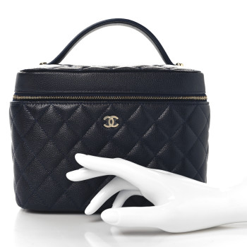 CHANEL Caviar Quilted Large Vanity Pouch Dark Blue