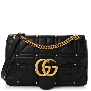 GUCCI Calfskin Matelasse Studded Medium Pearly GG Marmont Shoulder Bag Black