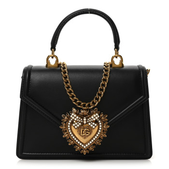 DOLCE & GABBANA Smooth Calfskin Small Devotion Envelope Top Handle Bag Black