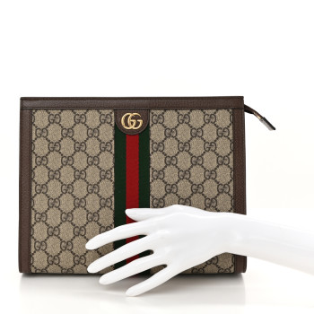 GUCCI GG Supreme Monogram Web Ophidia Pouch Brown