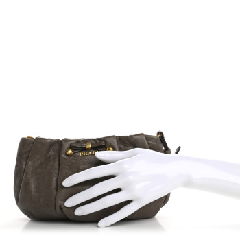 PRADA Vitello Shine Mordore Wristlet Clutch Argilla