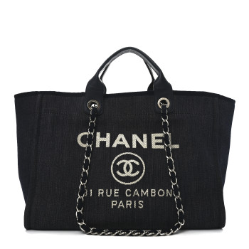 CHANEL Denim Large Deauville Tote Dark Blue