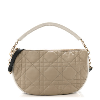 CHRISTIAN DIOR Lambskin Cannage Medium Dior Vibe Hobo Bag Beige