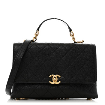 CHANEL Caviar Diamond Stitched Small Top Handle Flap Black
