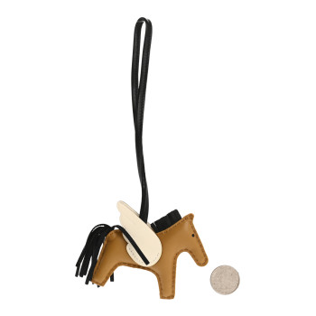 HERMES Milo Lambskin Grigri Rodeo Pegase Horse Bag Charm PM Sesame Black Nata