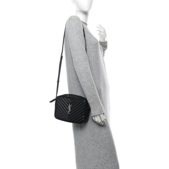 SAINT LAURENT Calfskin Matelasse Monogram Lou Camera Bag Black