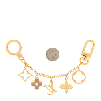 LOUIS VUITTON Brass Enamel Fleur De Monogram Bag Charm Chain Gold