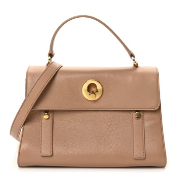 SAINT LAURENT Calfskin Canvas Small Muse Two Beige