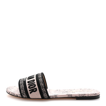 CHRISTIAN DIOR Canvas Jardin d'Hiver Embroidered Dway Flat Slide Sandals 38 Black Nude