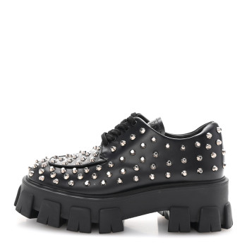 PRADA Spazzolato Rois Studded Lace Up Monolith 55mm Derby Loafers 38 Black