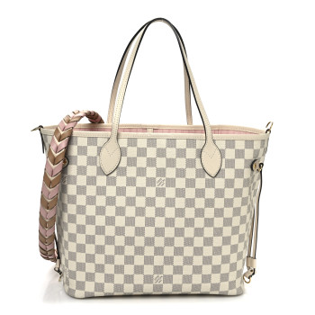 LOUIS VUITTON Damier Azur Braided Neverfull MM Pink