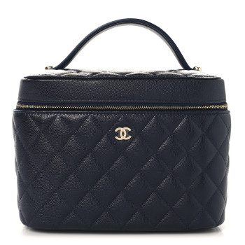CHANEL Caviar Quilted Large Vanity Pouch Dark Blue