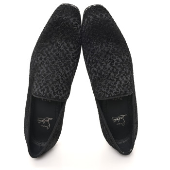 CHRISTIAN LOUBOUTIN Tessuto Traviata Mens Dandelion Flat Loafers 43 Black