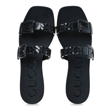 GUCCI Rubber Womens Slide Sandals 36 Black