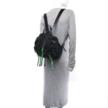 PRADA Nylon New Vela Studded Backpack Black Verde