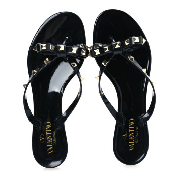VALENTINO GARAVANI PVC Jelly Rockstud Bow Thong Sandals 38 Black