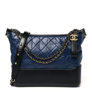 CHANEL Aged Calfskin Quilted Medium Gabrielle Hobo Navy Black