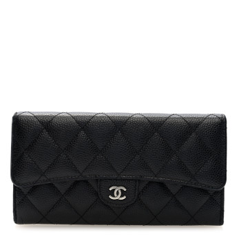 CHANEL Caviar Quilted Large Gusset Flap Wallet Black