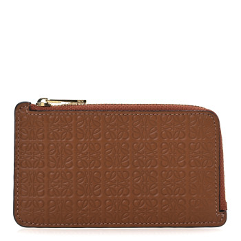 LOEWE Calfskin Embossed Repeat Coin Card Holder Tan