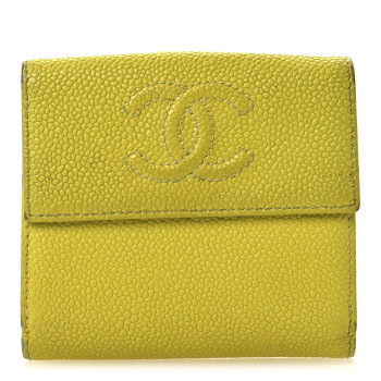 CHANEL Caviar Timeless CC Compact French Wallet Yellow