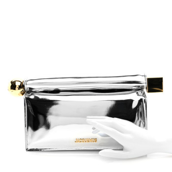 JACQUEMUS Metallic Patent Calfskin La Pochette Rond Carre Silver