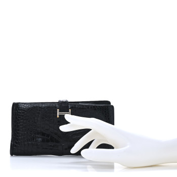 HERMES Shiny Alligator Bearn Gusset Wallet Black