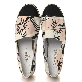 CHANEL Fabric CC Espadrilles 38 Pink White Black