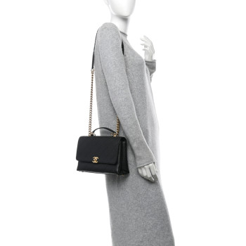 CHANEL Caviar Diamond Stitched Small Top Handle Flap Black