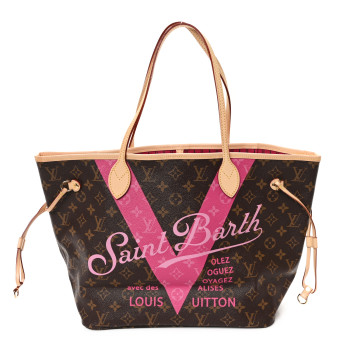 LOUIS VUITTON Monogram Saint Barth V Neverfull MM Hot Pink