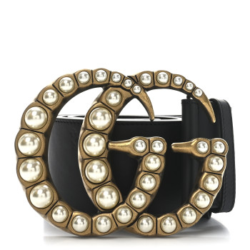 GUCCI Moon Calfskin Pearl Double G 70mm Belt 85 34 Black Cream