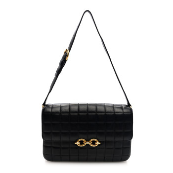 SAINT LAURENT Lambskin Carre Quilted Le Maillon Satchel Black