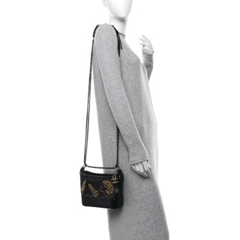CHANEL Aged Calfskin Quilted Charms Small Gabrielle Hobo Black