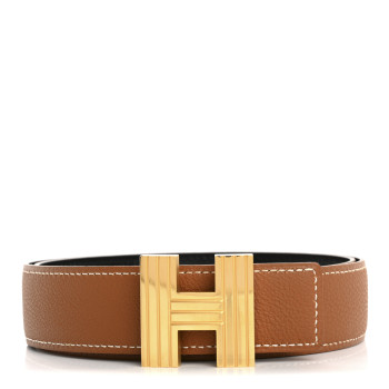 HERMES Box Taurillon Clemence 32mm Square H Belt 75 30 Black Gold
