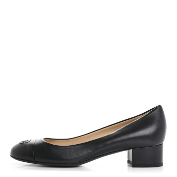 CHANEL Lambskin Cap Toe CC Pumps 40 Black