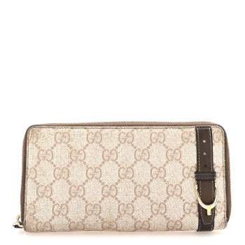 GUCCI GG Supreme Monogram Calfskin Nice Zip Around Wallet New Mystic White Beige Brown