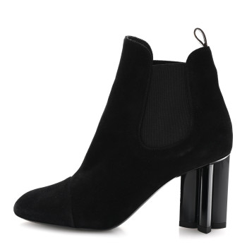 LOUIS VUITTON Suede Monogram Uniformes Cap Toe Chelsea 80mm Ankle Boots 38 Black