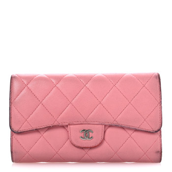 CHANEL Lambskin Quilted Large Gusset Flap Wallet Pink