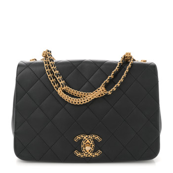 CHANEL Lambskin Quilted Chain To Chain Flap Black