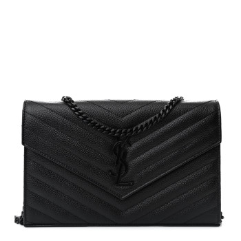 SAINT LAURENT Grain De Poudre Matelasse Chevron Monogram Monochrome Chain Wallet Black
