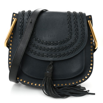 CHLOE Calfskin Braided Small Hudson Shoulder Bag Blue
