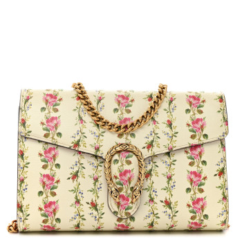 GUCCI Calfskin Floral Print Mini Dionysus Chain Wallet Ivory Pink