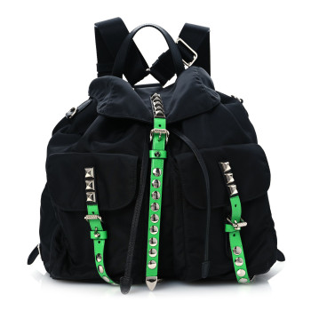 PRADA Nylon New Vela Studded Backpack Black Verde