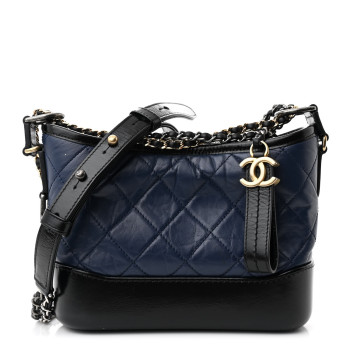 CHANEL Aged Calfskin Quilted Small Gabrielle Hobo Navy Black