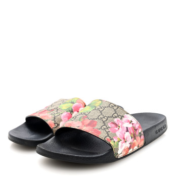 GUCCI GG Supreme Monogram Blooms Slide Sandals 38 Beige Multicolor