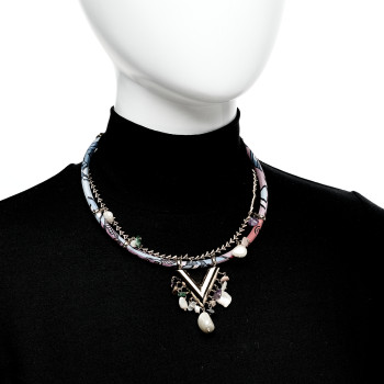 LOUIS VUITTON Metal Silk Essential V Charm Necklace Multicolor